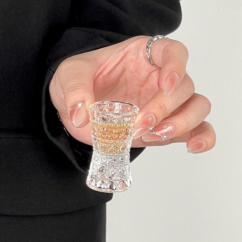 Creative Gemstone Pattern Relief Wine Glass Spirits Vodka Bartending Cups Transparent Small Size Foreign Wine Glass