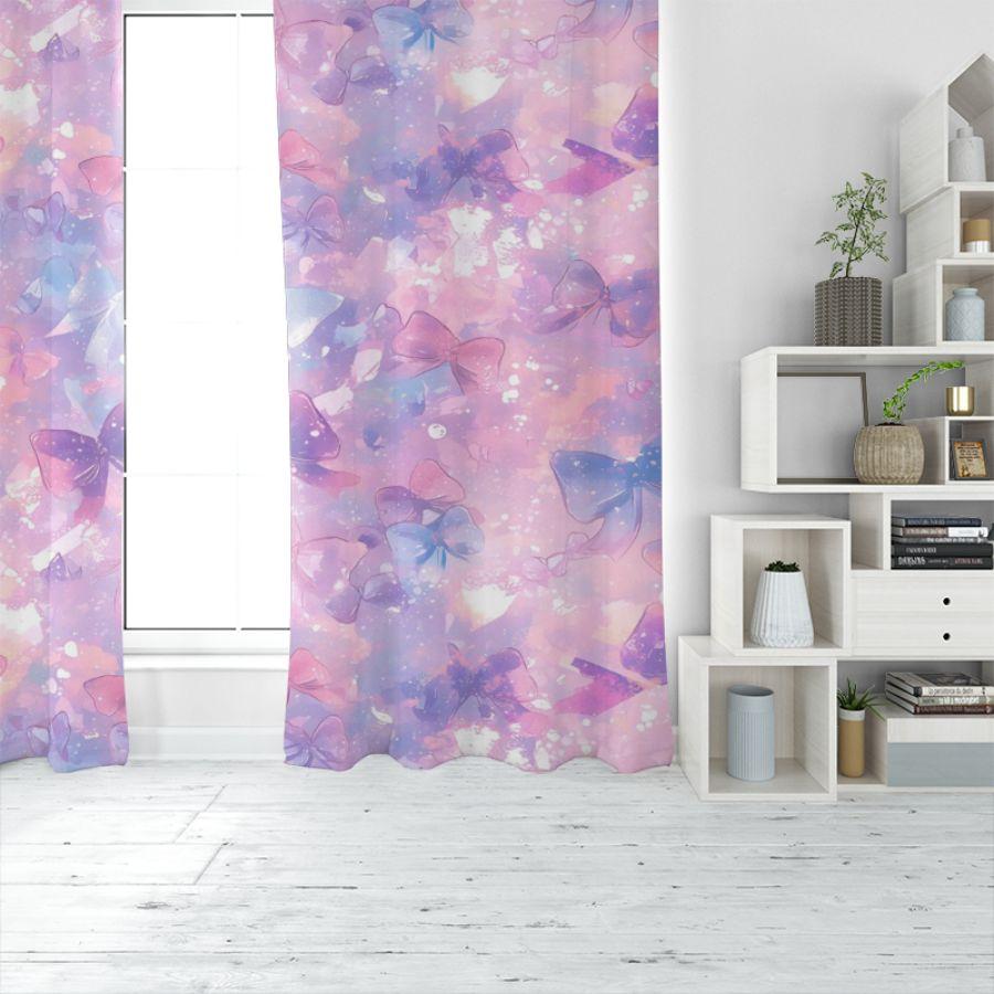 2 Pcs Purple Bow Printed Curtains, Pole Bag Curtains, Bedroom and Living Room, Home Decoration, Room Decoration