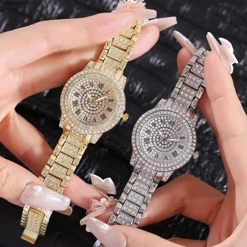 Luxus Funkelnde Diamant Uhr Damen Marke Quarz Gold Armband Uhren Damen Zirkon Kristall Top Elegante Armbanduhr Uhr Geschenke