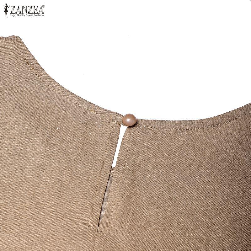 ZANZEA Women Casual Round Neck Summer Short Sleeve Ruffles Dress