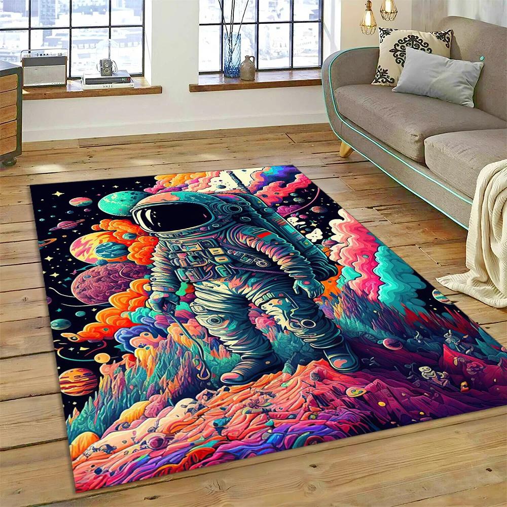 Weltraum Astronaut Universum Raumfahrer Cartoon Teppich Teppich für Zuhause Wohnzimmer Schlafzimmer Sofa Fußmatte Dekor, Kinderbereich Teppich Rutschfest