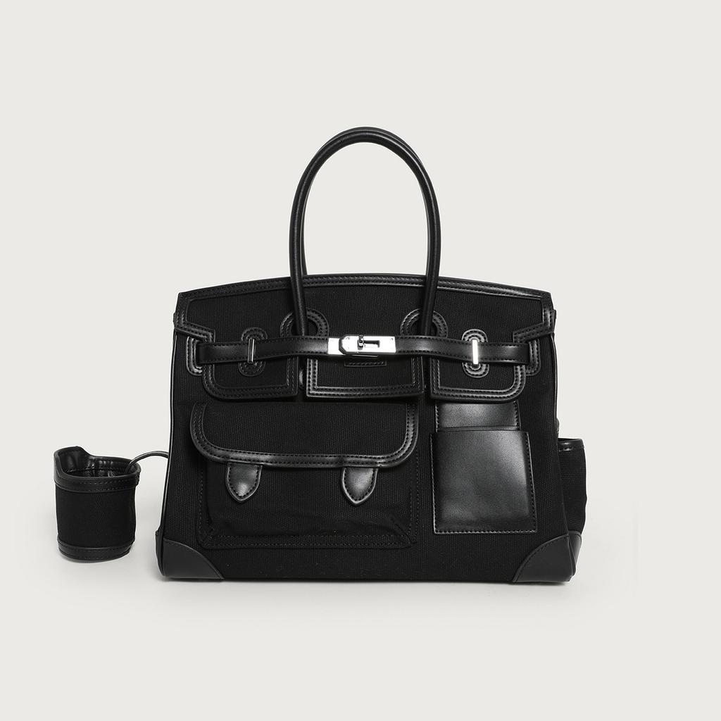 2026 Season New Contrasting Color Canvas Color Matching Portable Extra Large Platinum Bag Leisure Travel Bag Shoulder Messenger Women's Bag
