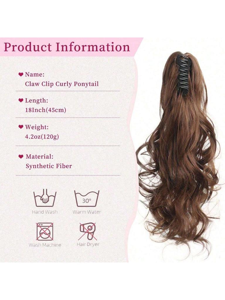 Synthetische Pferdeschwanzverlängerung, 18 Zoll, gewellter, birnenförmiger Blumen-Klauenclip, Kordelzug-Pferdeschwanz für den täglichen Gebrauch von Damen-Pferdeschwanz