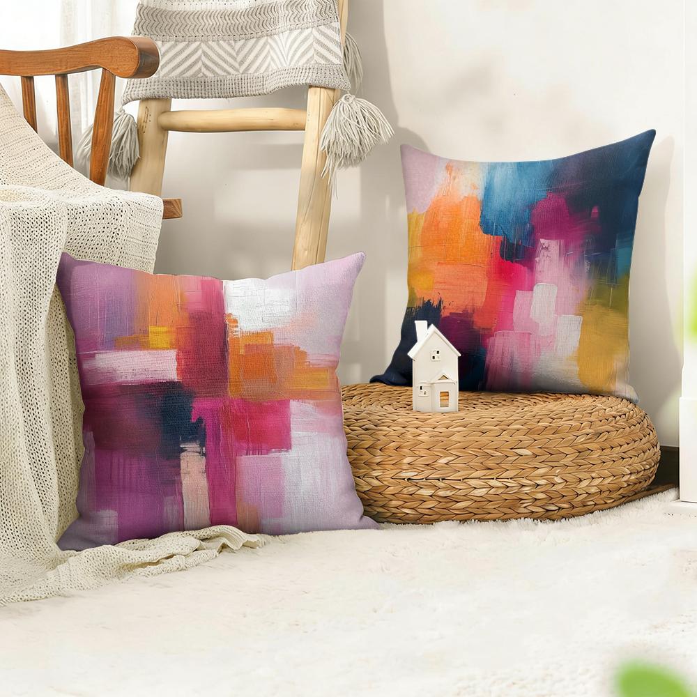 Classic Color Paint Cushion Cover Natural Linen Organic Fabric Double-Sided Printing Sofa Home Decor Gift Pillow Cover