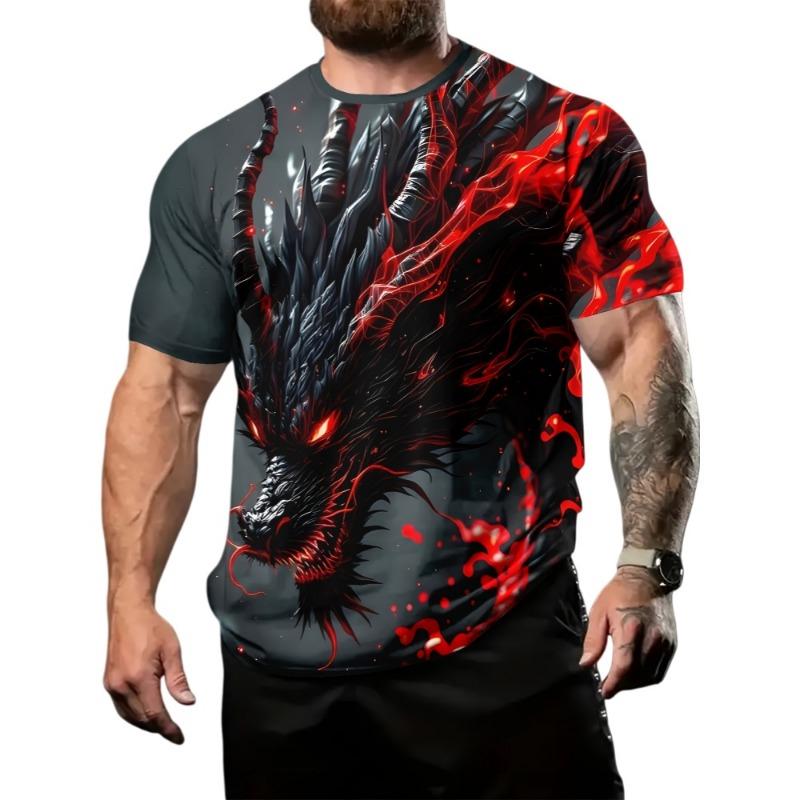 Men's Fashion T-Shirt Summer Hot Item Cool and Stylish 3D Printed with Dragon Pattern Street Trend Daily Casual Sports Style