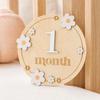 Baby Monthly Milestone Ornaments, Wooden Growth Markers with 3D Bow And Flower Decoration, Baby Monthly Milestone Cards for Baby Photos Keepsake