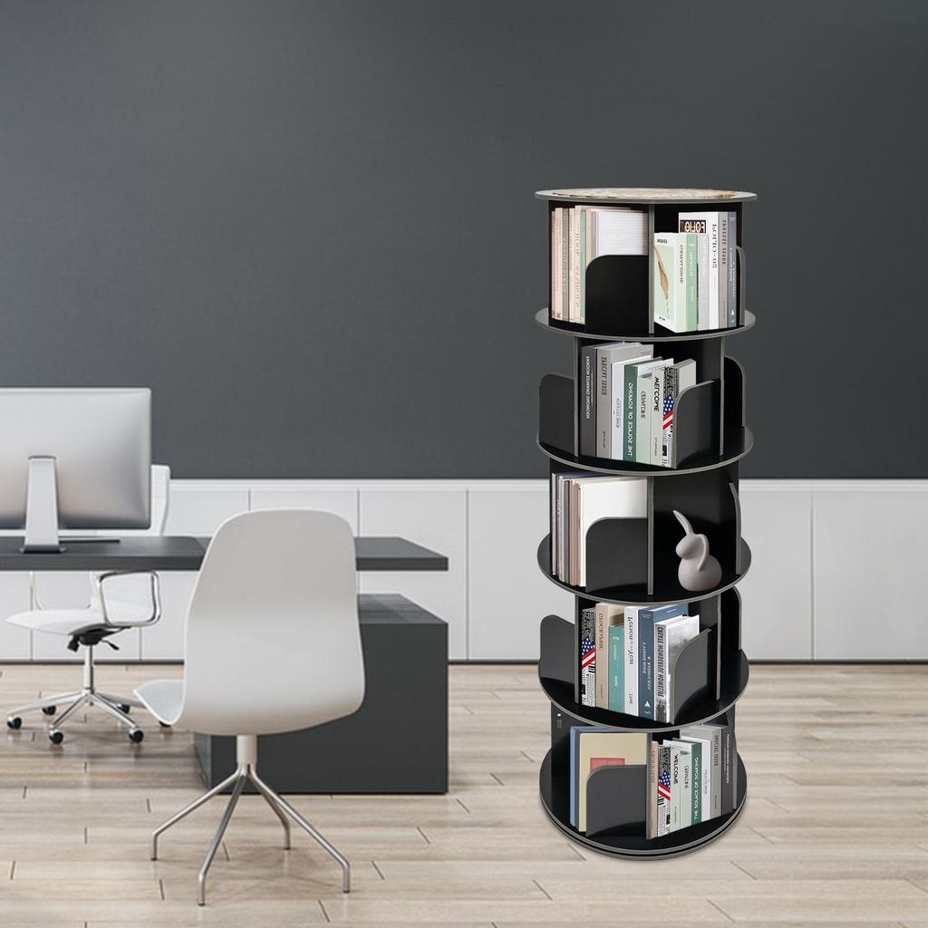 Libreria Rotante a 5 Piani Carico Massimo 100 Kg – Scaffale Portaoggetti Libreria Rotante a 360° – Organizzatore di Libri Moderno Nero da Pavimento