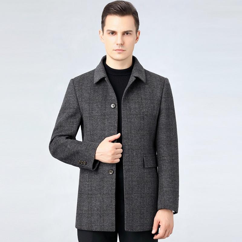 Double-sided cashmere coat for men, mid-length winter woolen woolen thickened warm coat for middle-aged dads