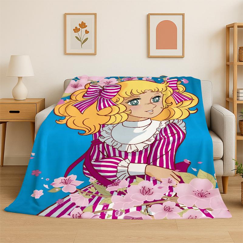 

Cute Candy Candy Girl Cartoon Flannel Blanket Soft Warm Throw Blanket for Bedroom Living Room Bed Travel Camping Picnic Gift 75x90cm