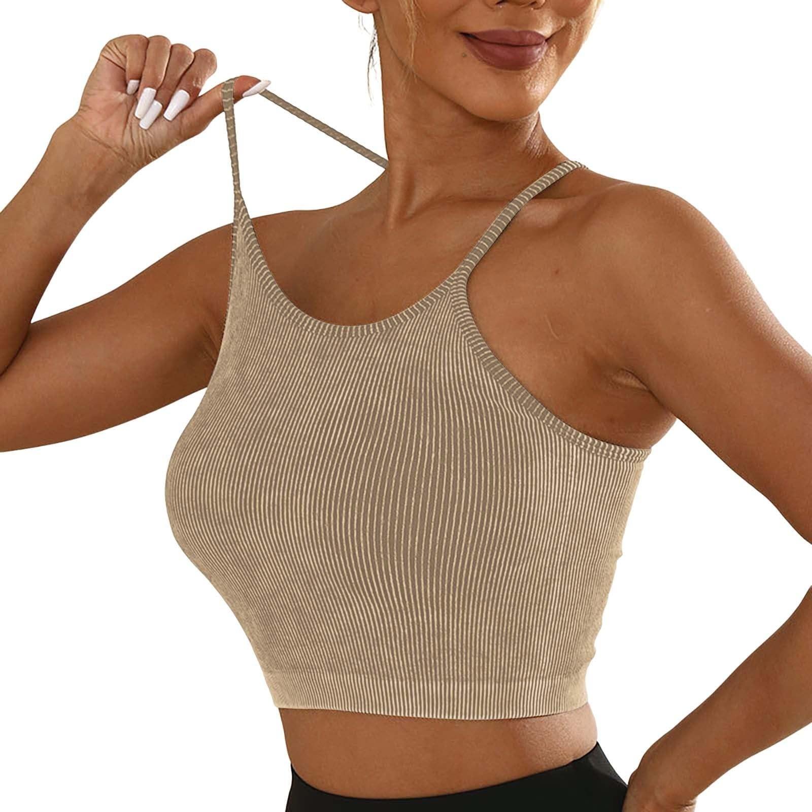Women Racerback Spaghetti Thin Strap Workout Yoga Gym Fitness Sports Tops L верблюд