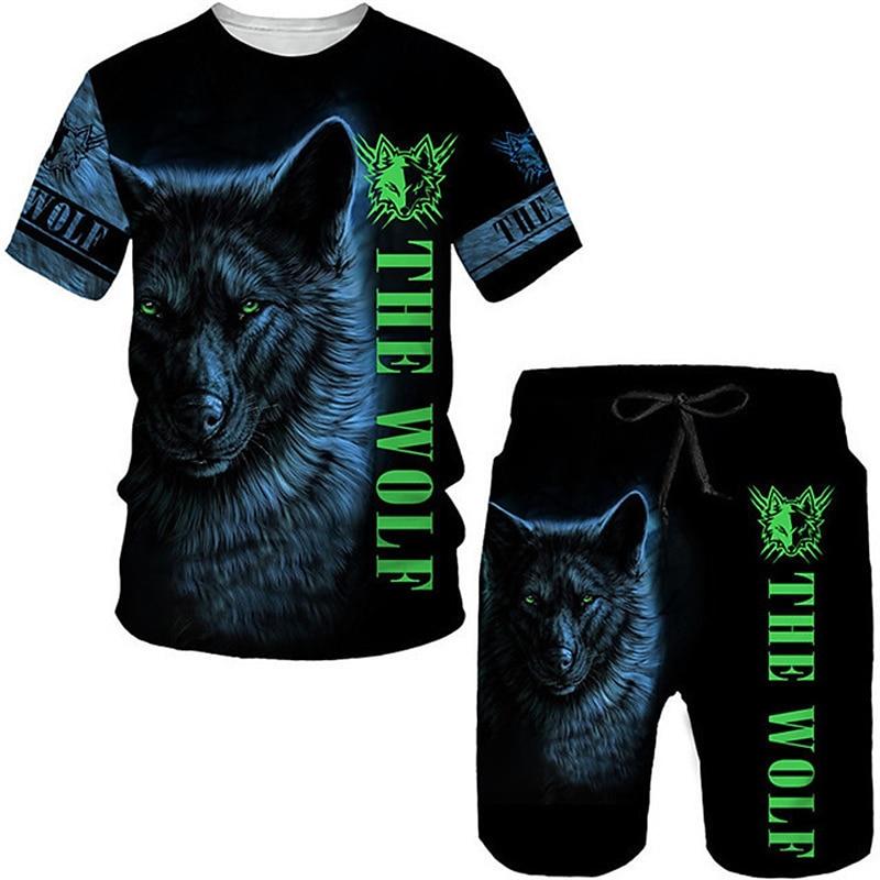 

Men s Graphic Wolf Tees sets Shorts and T Shirt Set T-Shirt Outfits Short Sleeve Crew Neck Designer Casual Comfortable Outdoor S
