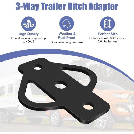3-Way Trailer Hitch Adapter, Steel Hook Mounting With Bolts, Suitable For ATV Lawn Mower Golf Cart Yard Cart Garden Tractor Flat Towing Ball