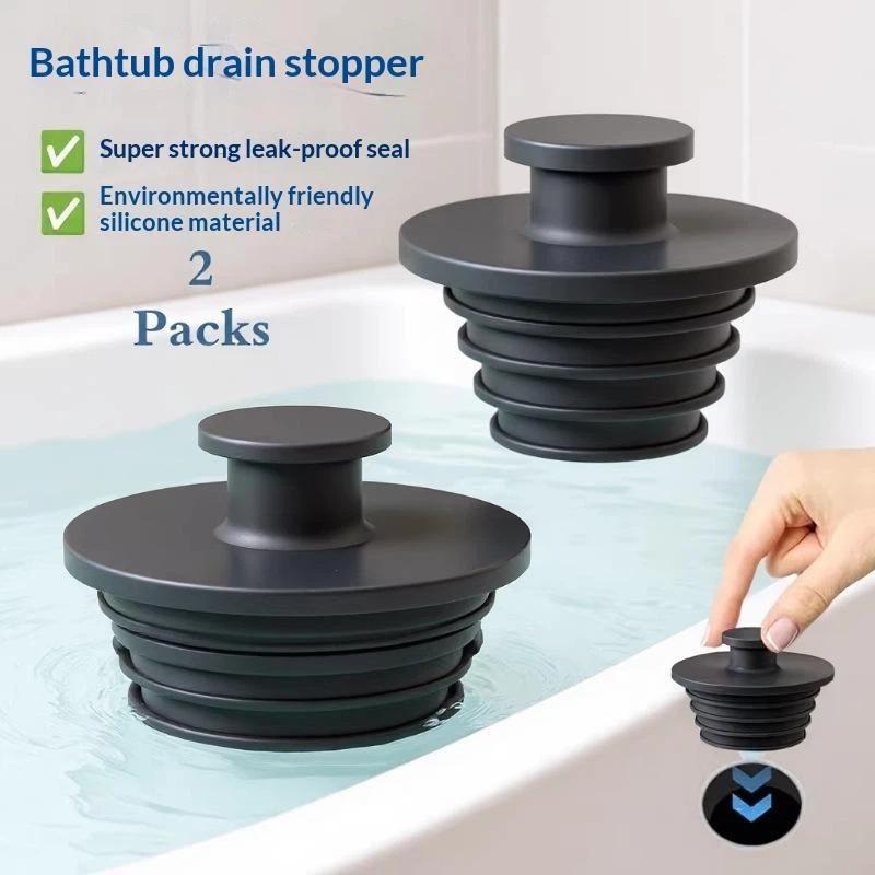 Silicone Bathtub Drain Stopper 2Pcs Easy to Install Leak Proof Sealing Plug for Dorm Bathroom Kitchen Sink