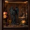 3D Printed Sculpture Decoration, Dark Gothic Angel Decoration with Detailed Feather Texture, Matte Black Figurine for Home Office Halloween Gift