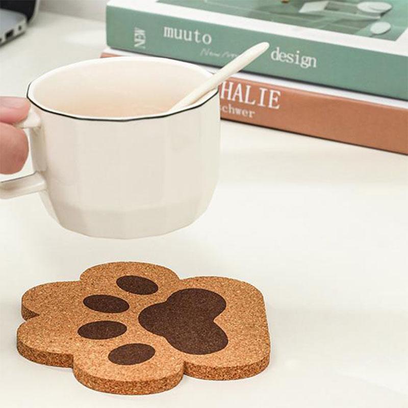 2pcs Cork Coaster Cute Cat Paw Heat Resistant Anti-Skid Tea Cup Milk Mug Coffee Cup Coaster Table Pads
