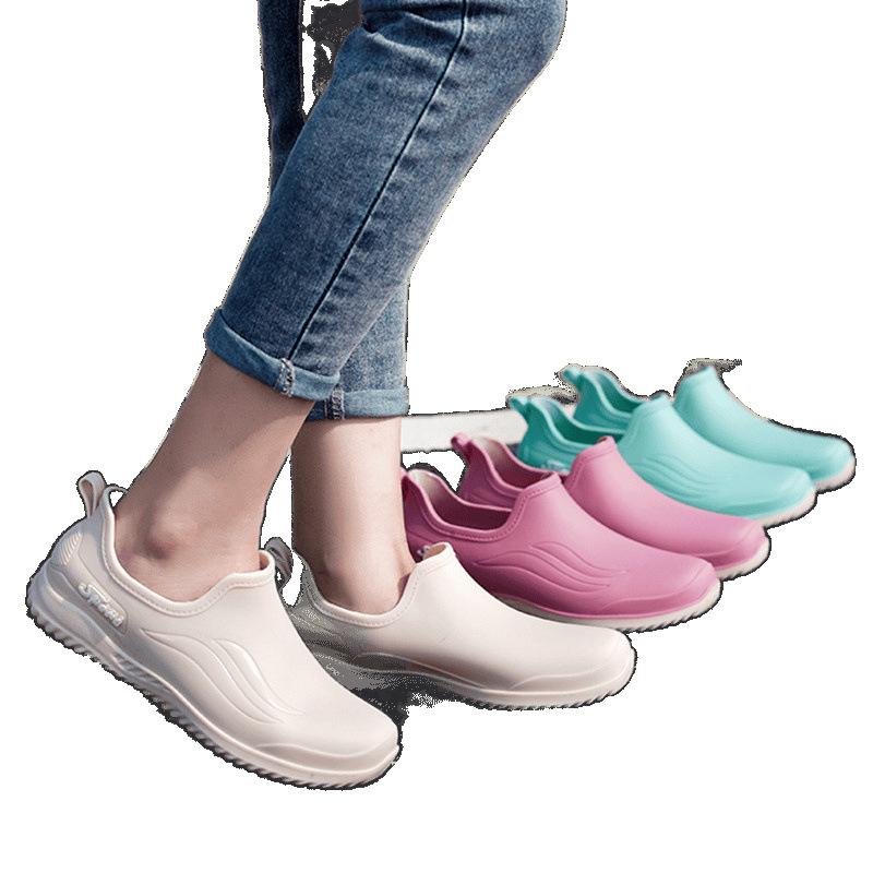 European and American Shallow Mouth Rain Shoes Female Internet Celebrity Fashion Low-top Short Tube Non-slip Waterproof Shoes Kitchen Work Rubber Shoe