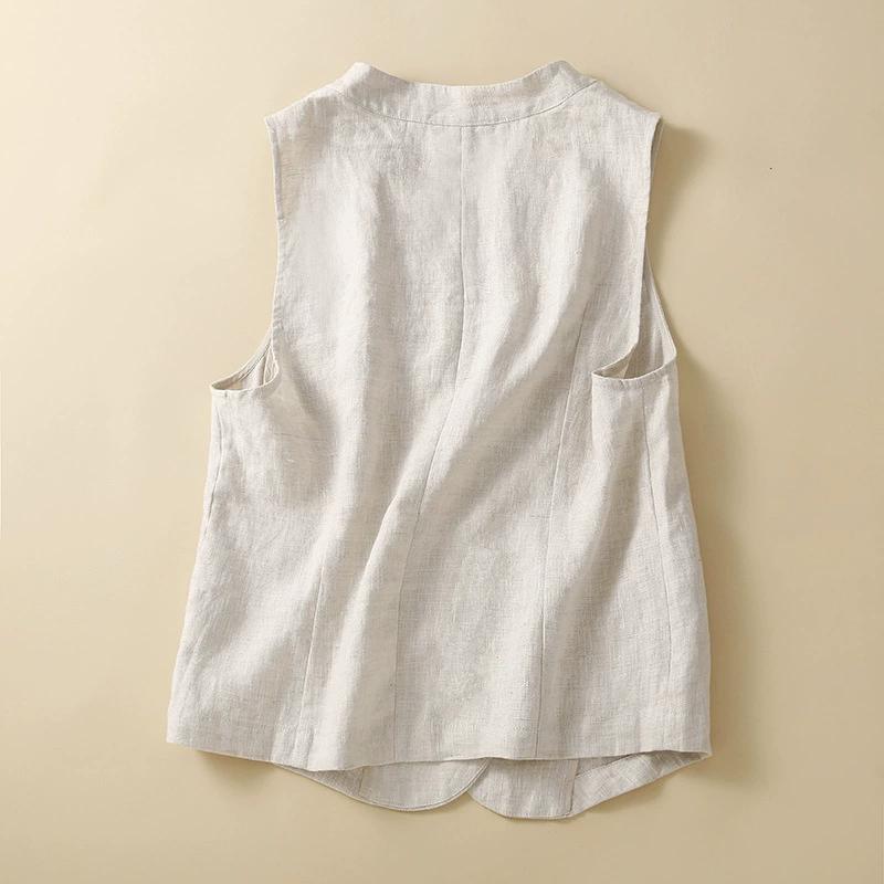 Women's Summer Literary Loose Solid Color Vest V Collar Casual Single-breasted Thin Jacket