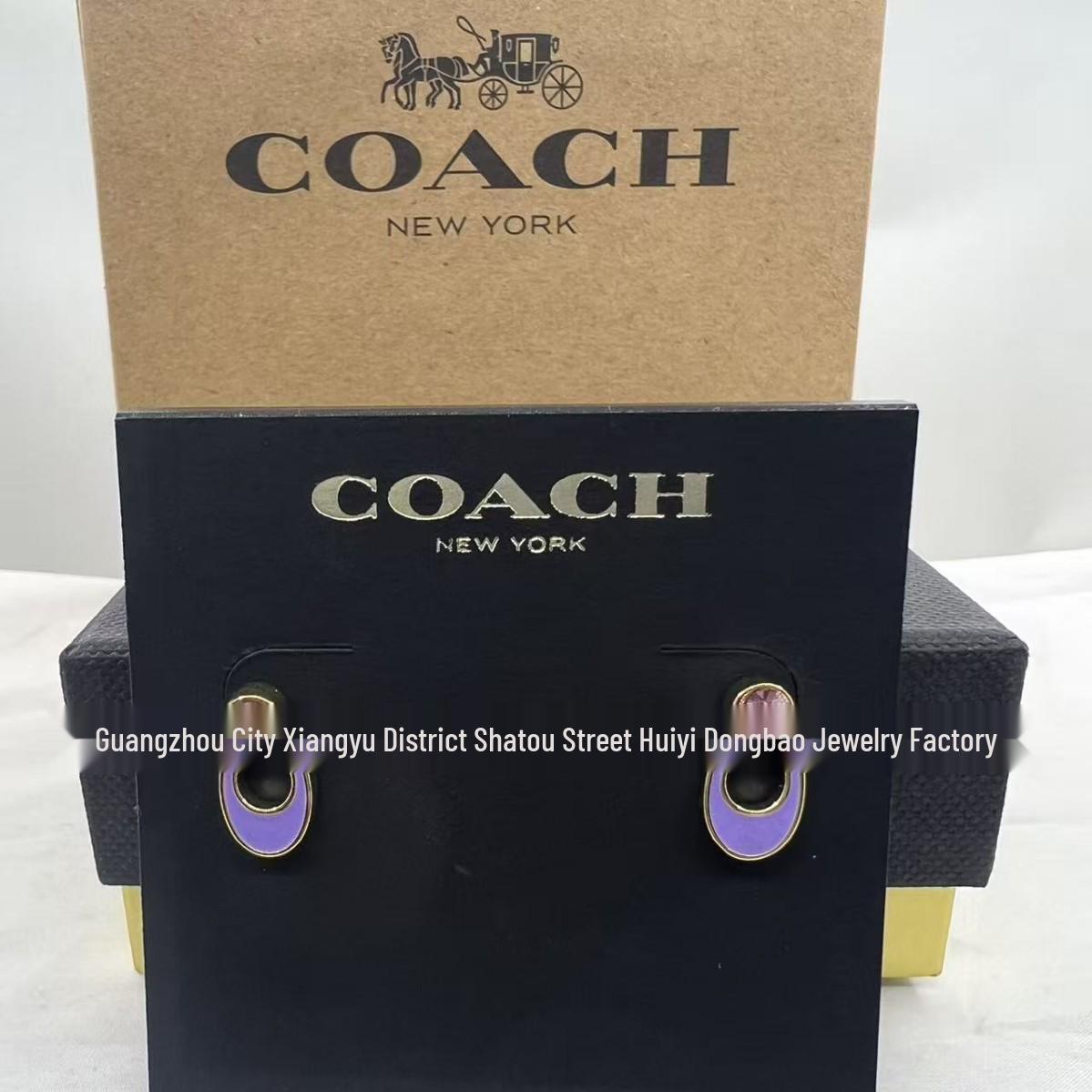 

COA сережки-гвоздики Coach з логотипом C, різнокольорові стрази, позолочені: Мистецький, Універсальний, Розкішна мода Gold Purple