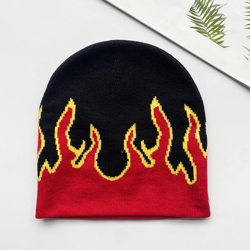 Autumn Knitted Hat Men's and Women's Hip Hop Fashion Flame Jacquard Hoodie Winter Outdoor Cycling Versatile brimless Hat