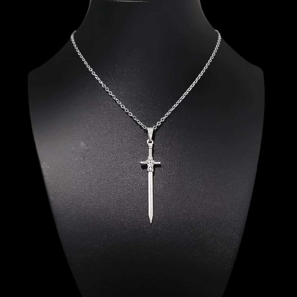 Gothic Sword Pendant, Cross Chain, Dark Style Necklace, Stainless Steel Chain for Men and Women