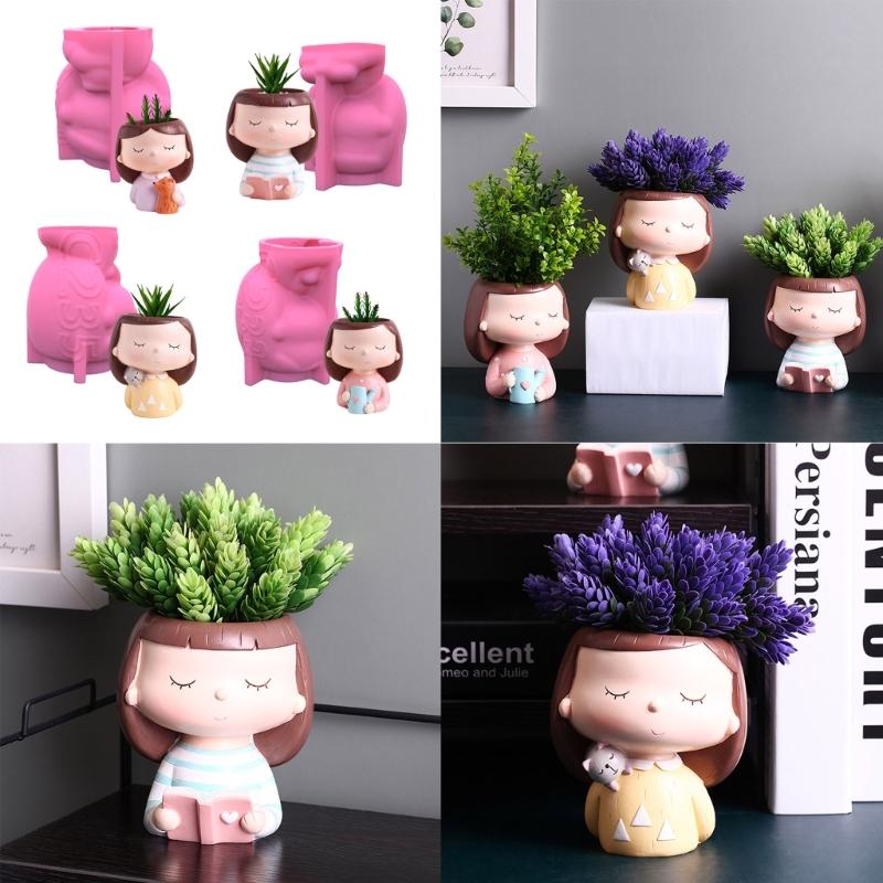 4×Head-Planter Silicone Mold Face Flower Pot Concrete Mold Girl Statue Planter Mold Face Flower Vase Epoxy Casting Mold