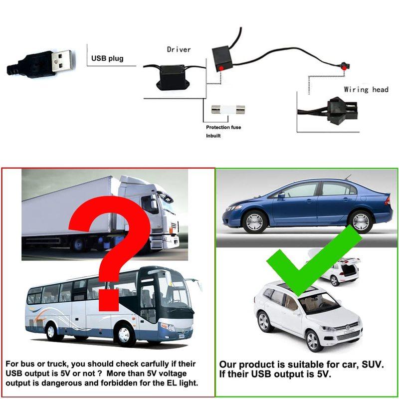 5M Free Cut DIY Auto Flexible USB Car Interior LED Strip Neon EL Decorative Ambient Atmosphere Light for Party