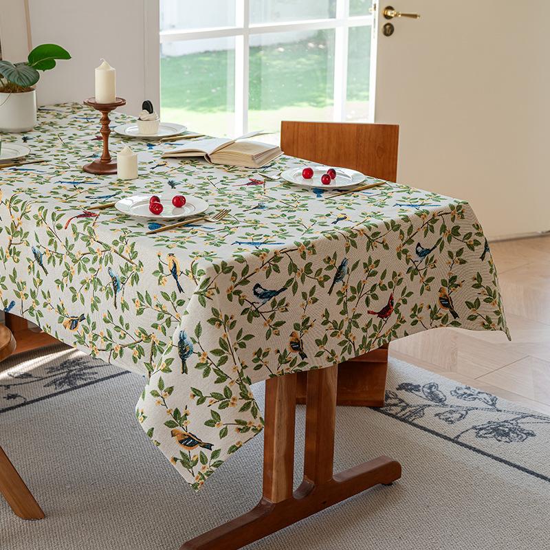 Thick Cotton Linen Jacquard Tablecloth Vintage Floral Bird Oil Painting Style Dining Table Cover 60*60cm
