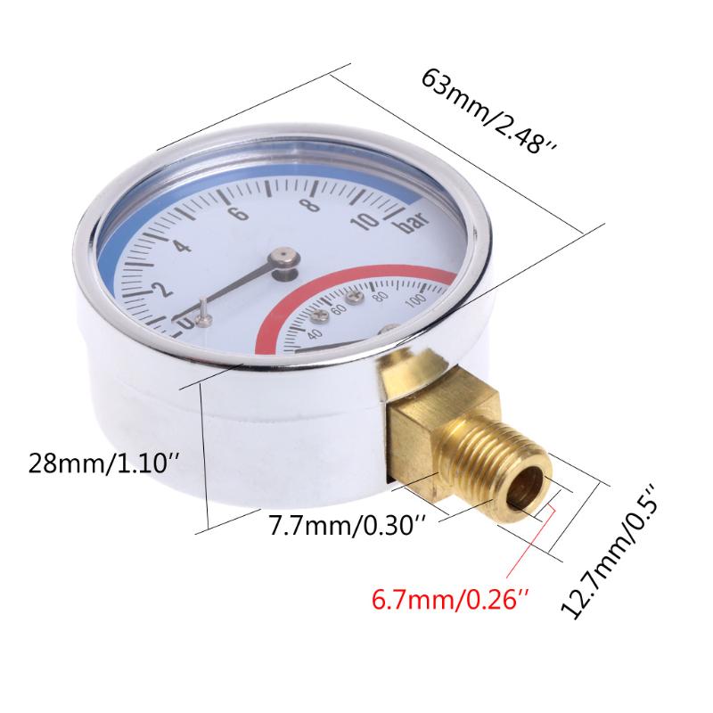 10 Bar Temperature Pressure Gauge Meter G1/4 Thread 2 in 1 Thermometer