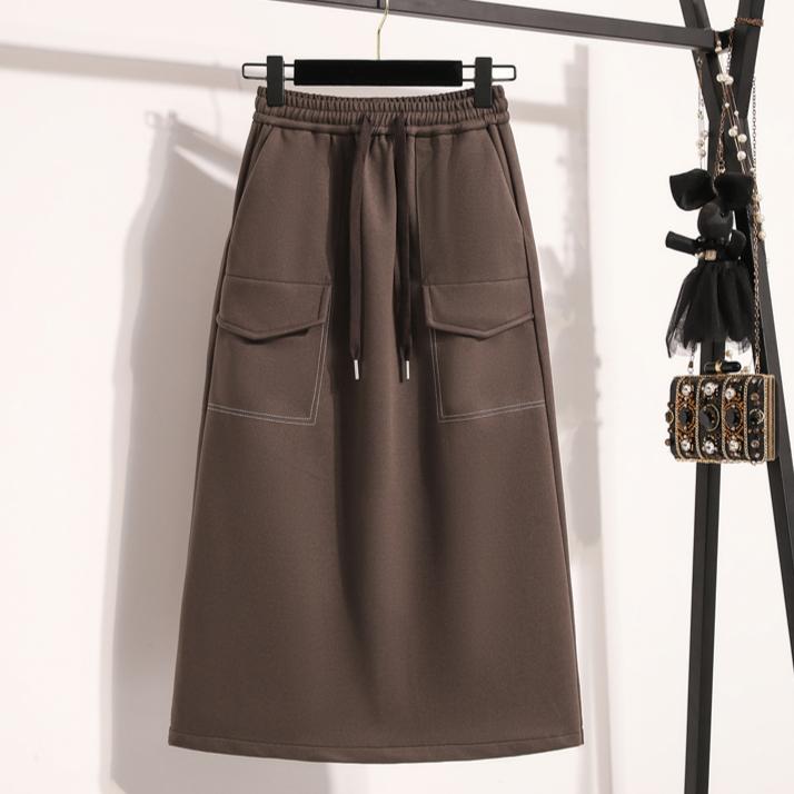 DIMANAF 2024 Neue Herbst Winter Plus Größe Lange Frauen Röcke Elastische Taille A-linie Übergröße Dame Elegante Hohe Taille Röcke