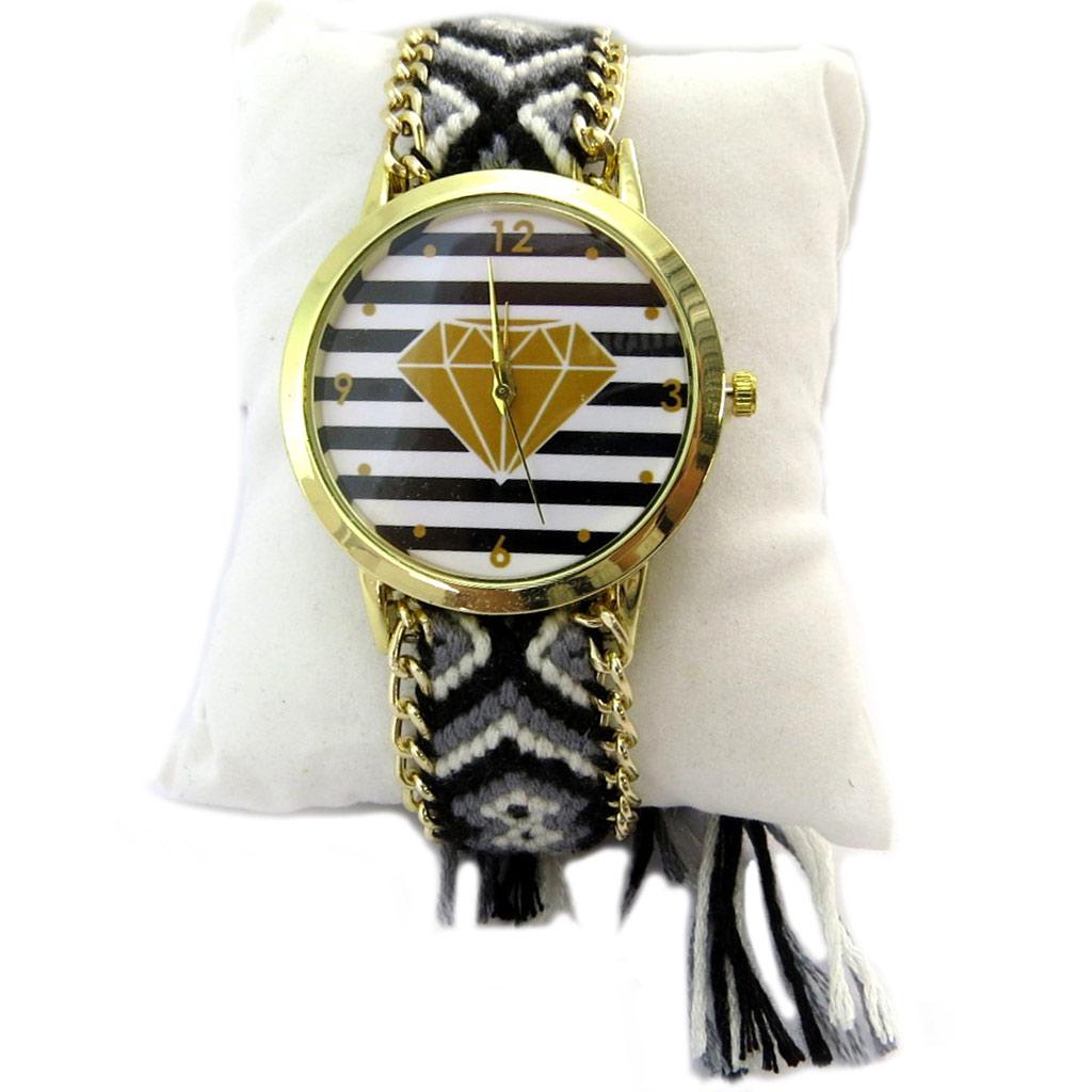 Les Trésors De Lily [P2723] - Designer Watch 'Boho' Black Grey Gold (Diamond)