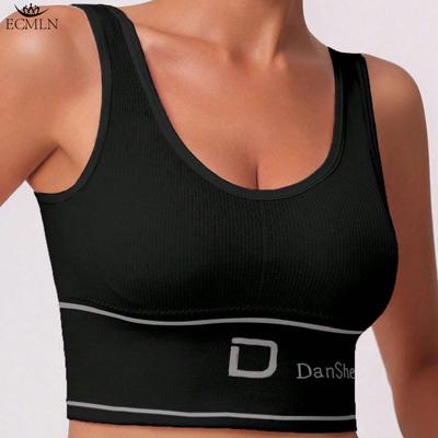 Women's Summer Letter Bra Vest with Wide Straps and Padded Underwear Fashion Tank Tops
