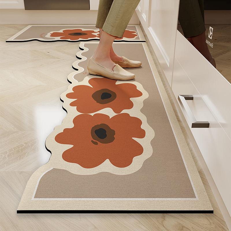 Minimalist Kitchen Door Mat Stylish Floral Anti Oil Stain Non Slip Stain Resistant Bathroom Mats