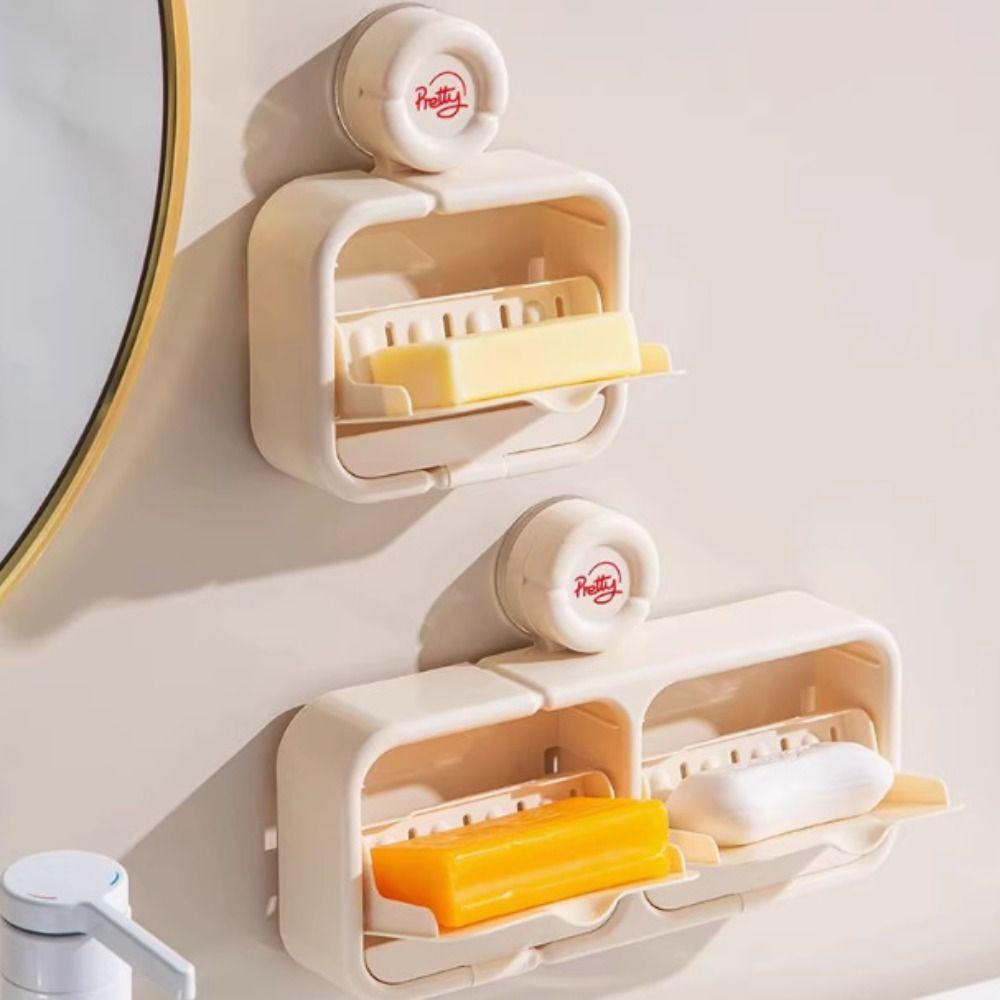 with Lid Suction Cup Soap Box Punch-free Soap Draining Rack Soap Container  Bathroom Accessories