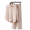 2026 fashion European and American autumn and winter new loose elastic wrinkle long-sleeved shirt wide-leg pants casual suit women's 2-piece set