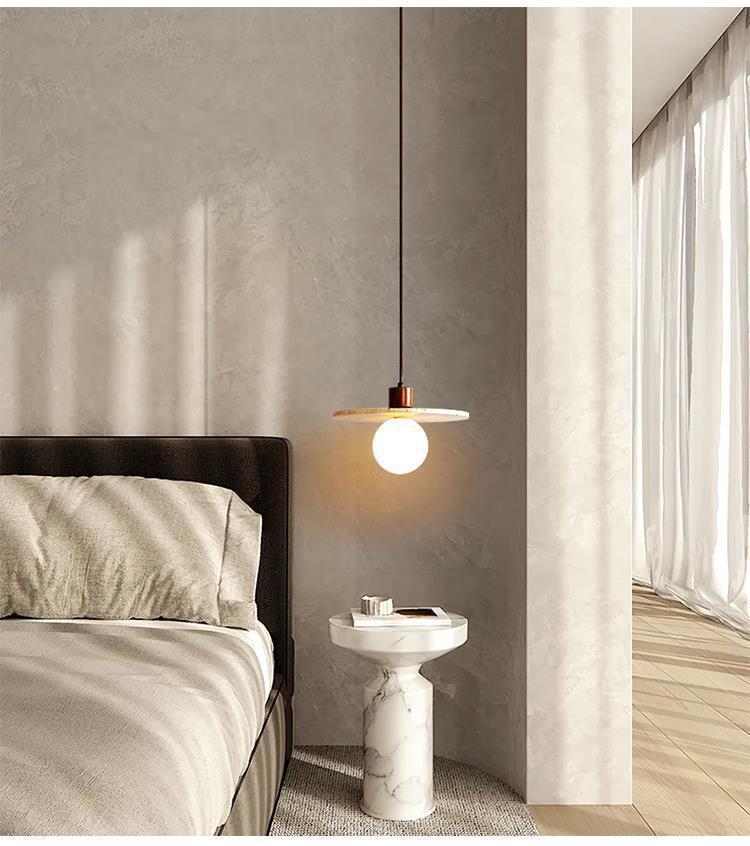Yellow Travertine Stone Pendant Lamp: Japanese Wabi-Sabi Style for Bedroom or Restaurant