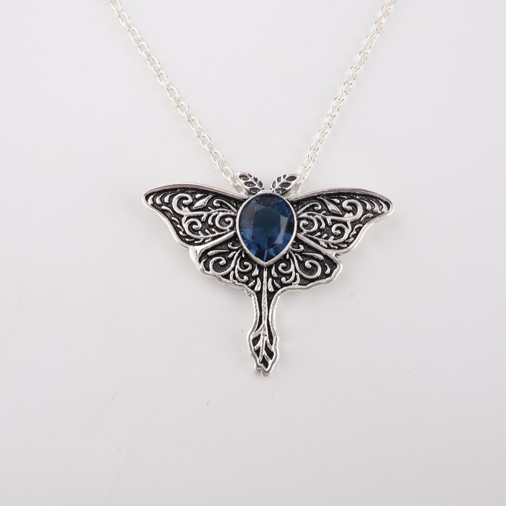 925 Silver Vintage Butterfly Pendant Blue Topaz Gemstone Necklace Women’s Gift" CP-31-13