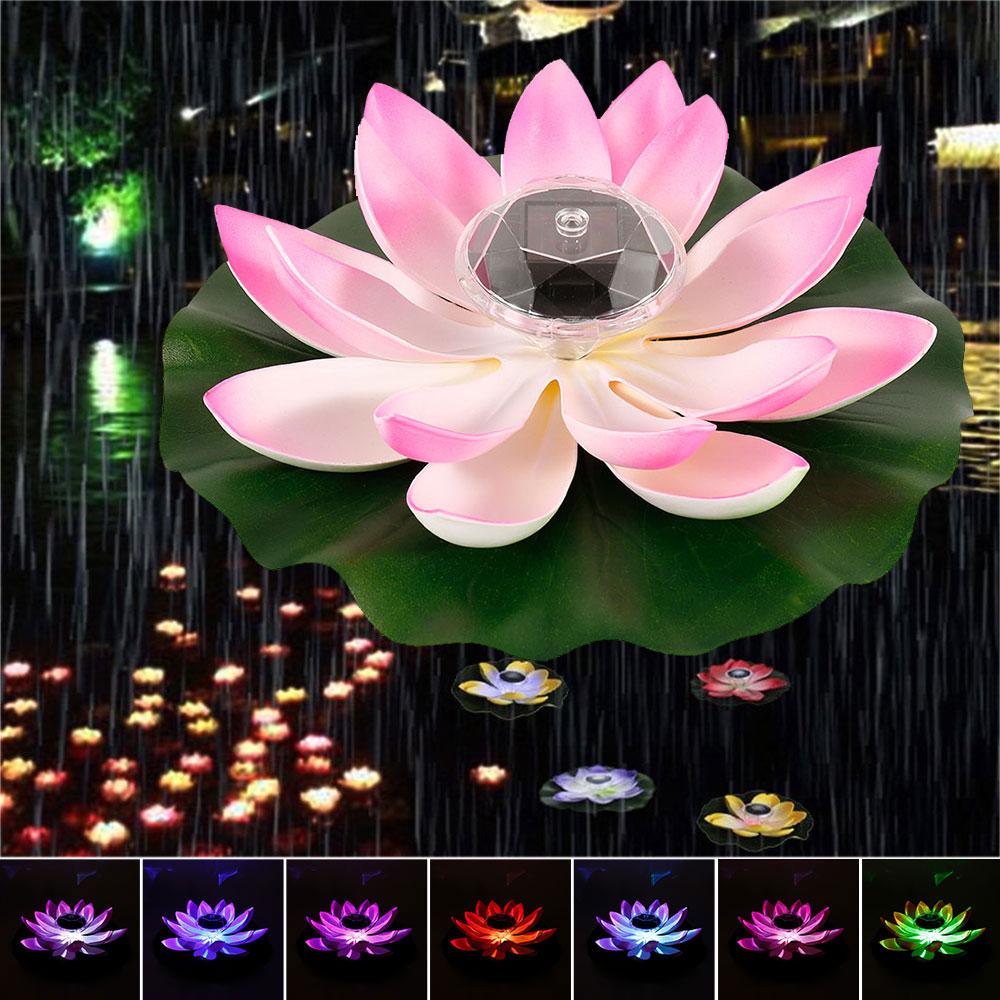 Solar Lotus Lamp LED Flower Light Floating Fountain Pool Night Lamp with 7 Colors RGB LED Light for Garden Pool Party Decoration