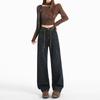 Women's High-Waist Washed Denim Wide-Leg Pants