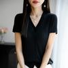Vneck New Knitted Summer A Cardigan With Tapered Stripes A Fashionable And Versatile Shortsleeved Top
