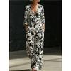 Summer new pink flamingo print V-neck diagonal shirt wide-leg pants two-piece set women's casual suit