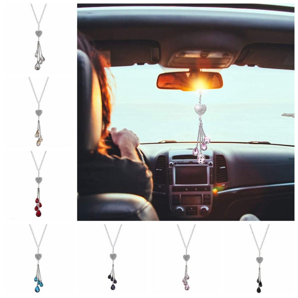 

Rhinestones Crystal Heart Rearview Mirror Ornament Car Bling Accessories