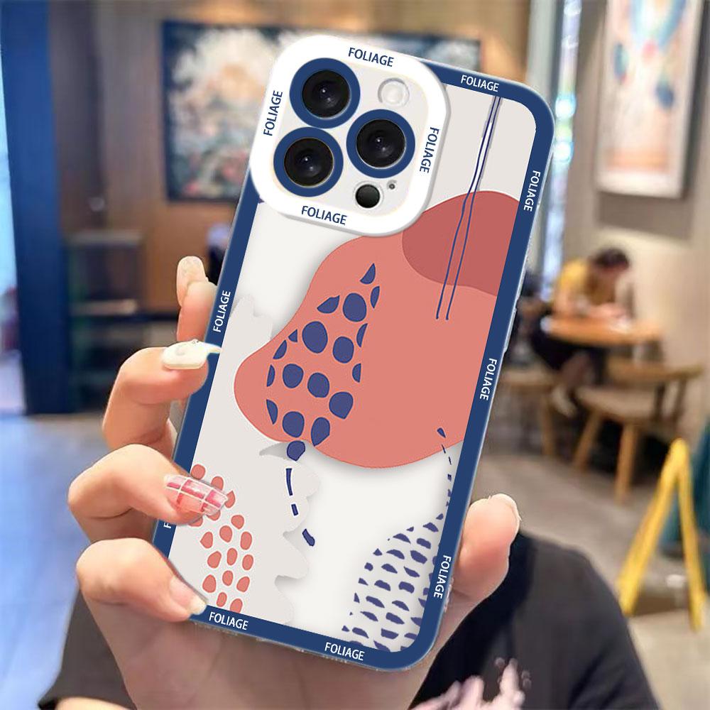 Abstract Art Plants Leaf Cover Clear Phone Case For iPhone Apple 17 AIR 16E 16 15 14 12 13 11 Pro Max Plus XR TPU DIY Shell Case