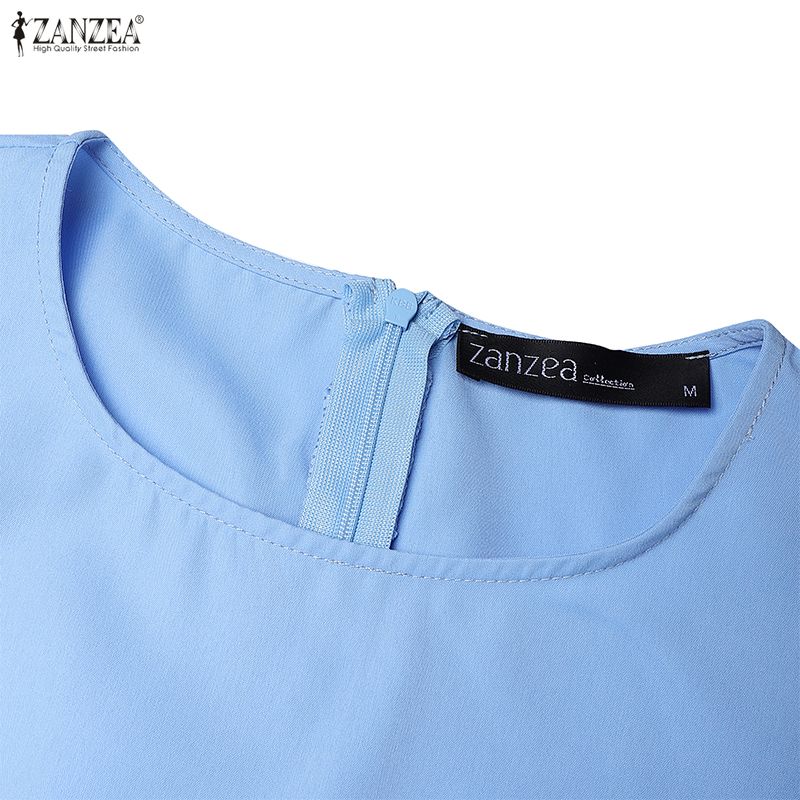 ZANZEA Women Casual Round Neck Short Sleeve Pleated Dress