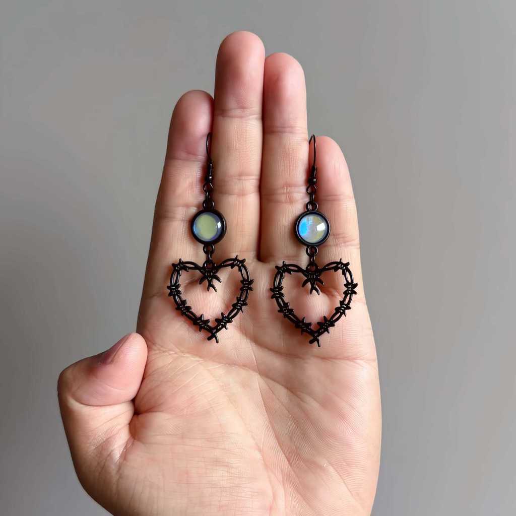 Gothic Black Heart Thorn Blue Crystal Earrings For Women With Style Fashion Jewelry