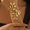 Vintage Exaggerated Leaf Bracelet Spiral Opening Adjustable Ring Set For Women Gold Color Metal Zircon Bangle Party Jewelry Gift