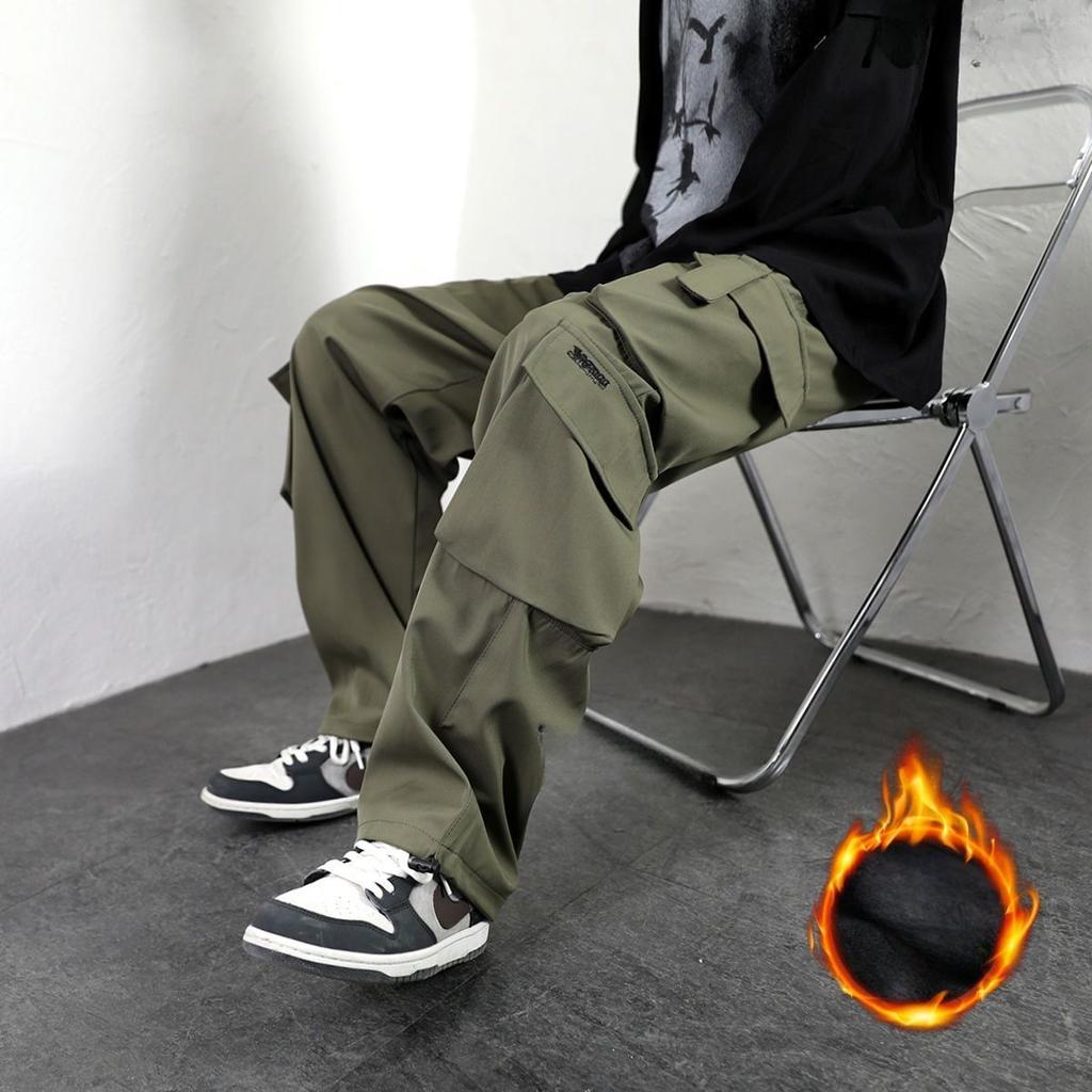 Warme Herrenhose aus Plüsch und dickem, geradem Schlauch für Herbst und Winter mit mehreren Taschen