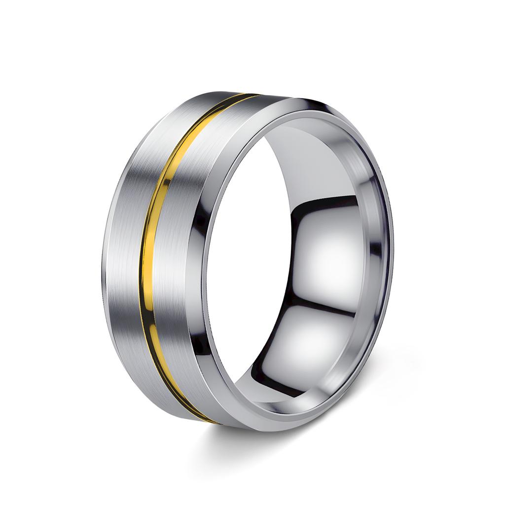 Fashionable 8mm Men's Black Stainless Steel Wedding Ring with Black Groove Beveled Engagement Ring, Suitable for Men's Valentine