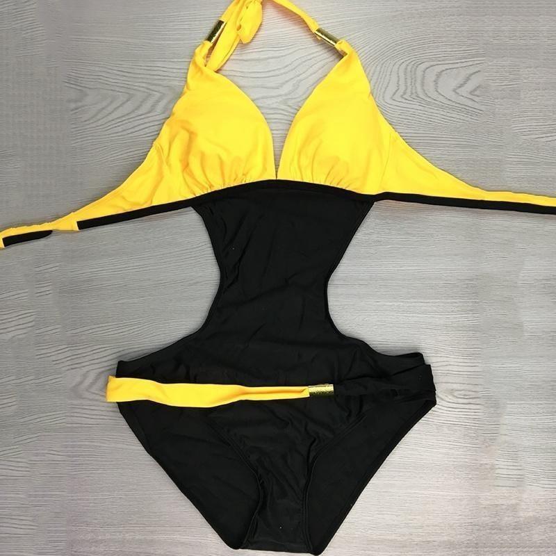 Costume da Bagno Intero Bikini Bloccante Colorato alla Moda Decorazione