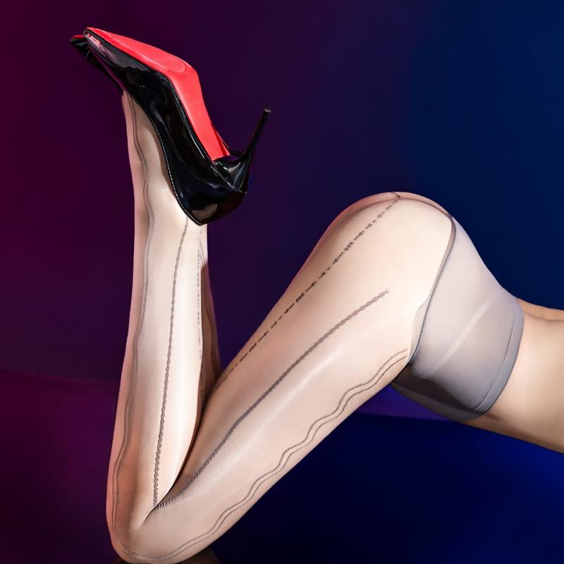 360 Seamless Leg Slim Pantyhose Fancy Wave Code Striped Clubwear Streetwear Stockings Women Sexy Oil Shiny Transparent Lingerie
