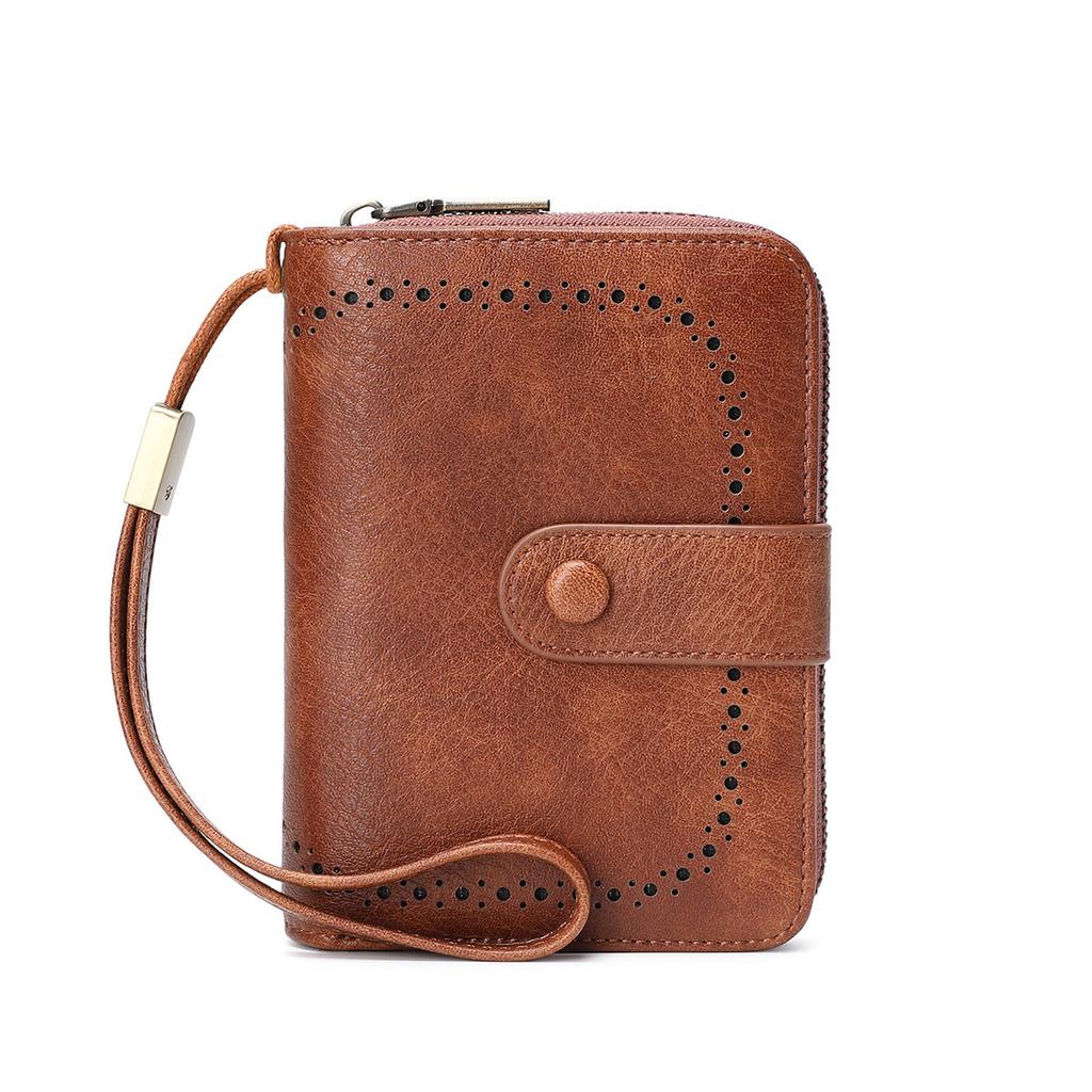 New anti-theft brush women's wallet oil wax leather short wallet retro multi-functional organ card bag